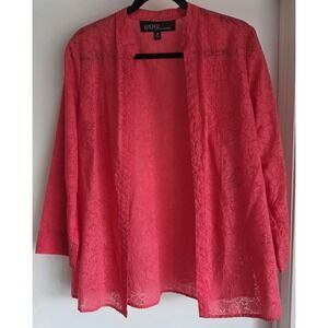 Kasper Women's Kimono Cover-up M Floral Red Long Sleeve Sheer Lightweight
